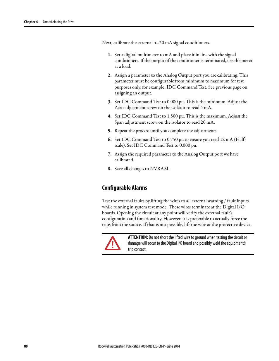 Configurable alarms | Rockwell Automation 7000 PowerFlex Medium Voltage AC Drive (B Frame) Commissioning - ForGe Control User Manual | Page 80 / 138