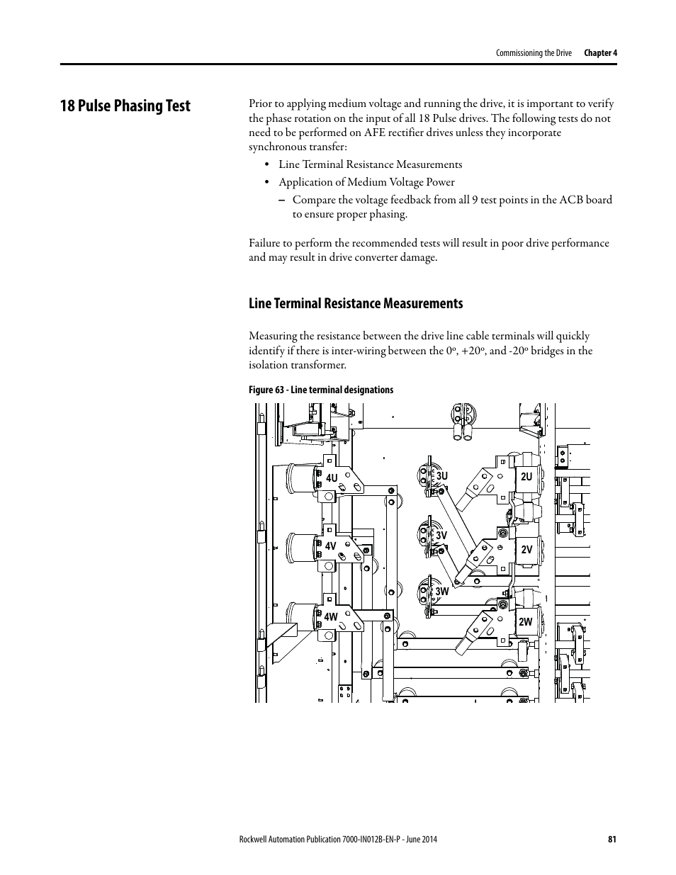 18 pulse phasing test, Line terminal resistance measurements | Rockwell Automation 7000 PowerFlex Medium Voltage AC Drive (B Frame) Commissioning - ForGe Control User Manual | Page 81 / 138