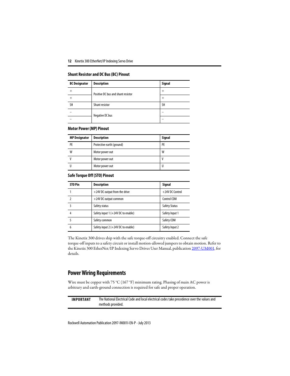 Power wiring requirements | Rockwell Automation 2097-Vxxxx Kinetix 300 EtherNet/IP Indexing Servo Drive Installation Instructions User Manual | Page 12 / 16