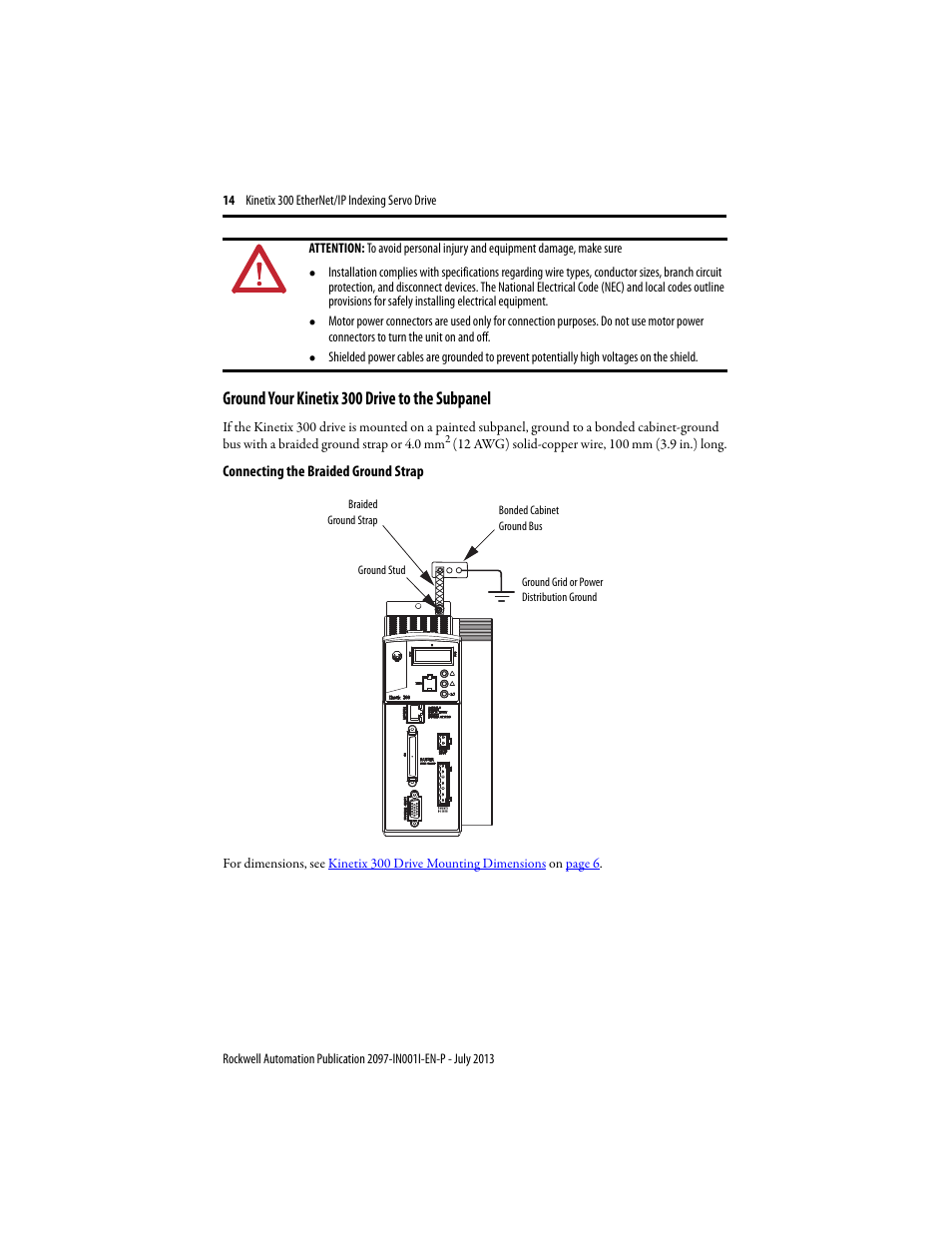 Ground your kinetix 300 drive to the subpanel | Rockwell Automation 2097-Vxxxx Kinetix 300 EtherNet/IP Indexing Servo Drive Installation Instructions User Manual | Page 14 / 16