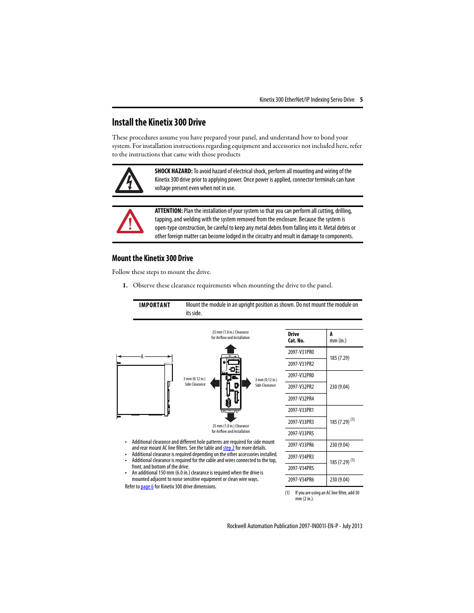 Install the kinetix 300 drive, Mount the kinetix 300 drive | Rockwell Automation 2097-Vxxxx Kinetix 300 EtherNet/IP Indexing Servo Drive Installation Instructions User Manual | Page 5 / 16