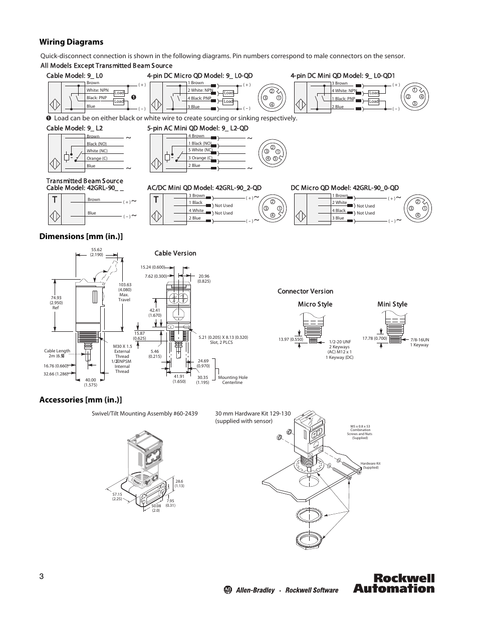 Cable version, Micro s tyle mini style connector version | Rockwell Automation 42GR Series 9000 LaserSight User Manual | Page 3 / 4