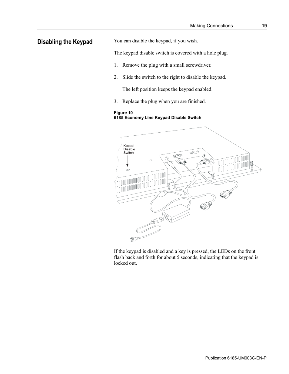 Disabling the keypad | Rockwell Automation 6185-K Economy Line Monitors User Manual User Manual | Page 19 / 48