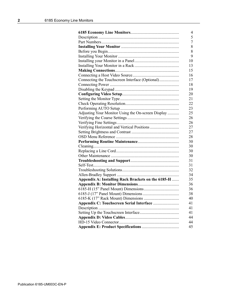 Rockwell Automation 6185-K Economy Line Monitors User Manual User Manual | Page 2 / 48