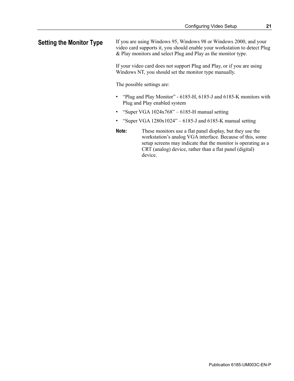 Setting the monitor type | Rockwell Automation 6185-K Economy Line Monitors User Manual User Manual | Page 21 / 48