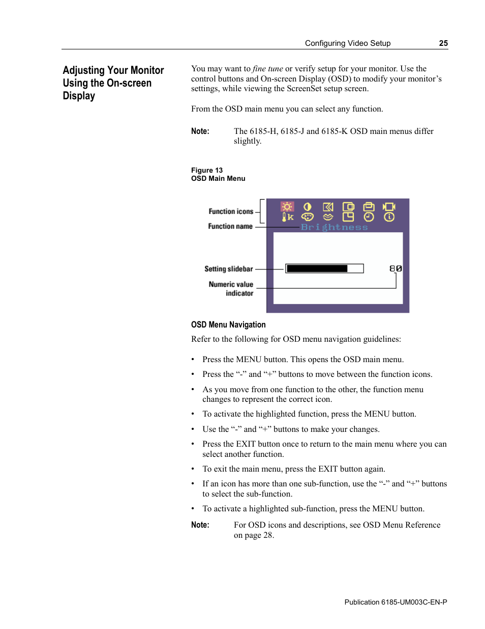 Adjusting your monitor using the on-screen display | Rockwell Automation 6185-K Economy Line Monitors User Manual User Manual | Page 25 / 48