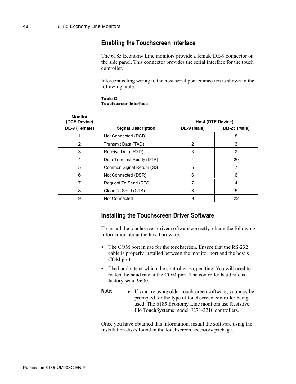 Enabling the touchscreen interface, Installing the touchscreen driver software | Rockwell Automation 6185-K Economy Line Monitors User Manual User Manual | Page 42 / 48