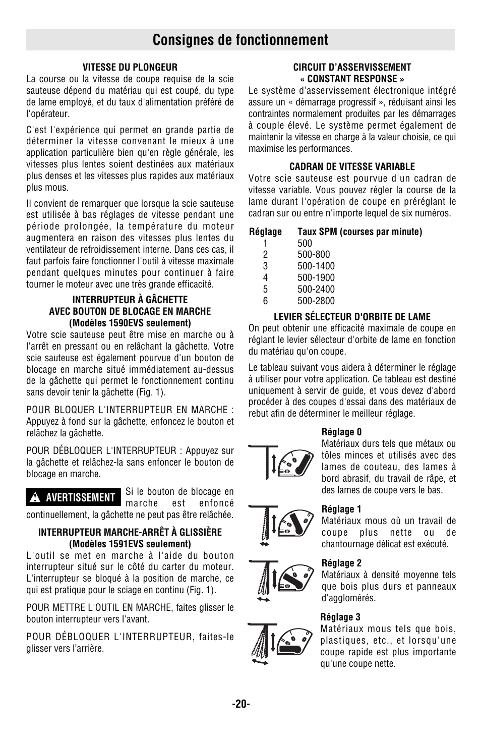 Consignes de fonctionnement | Bosch 1590EVS User Manual | Page 20 / 36