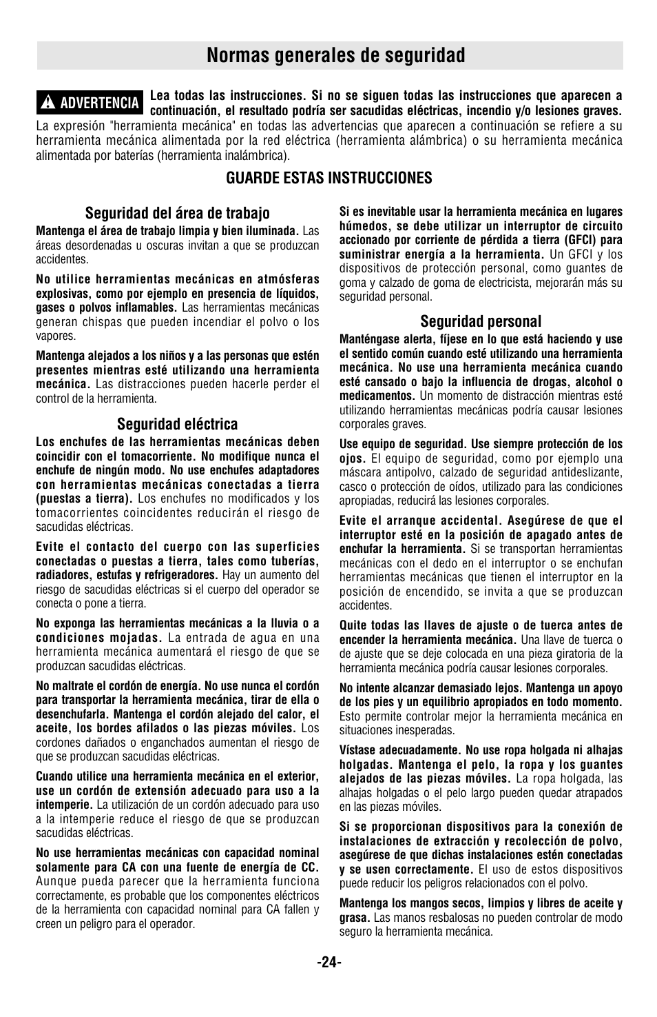 Normas generales de seguridad | Bosch 1590EVS User Manual | Page 24 / 36