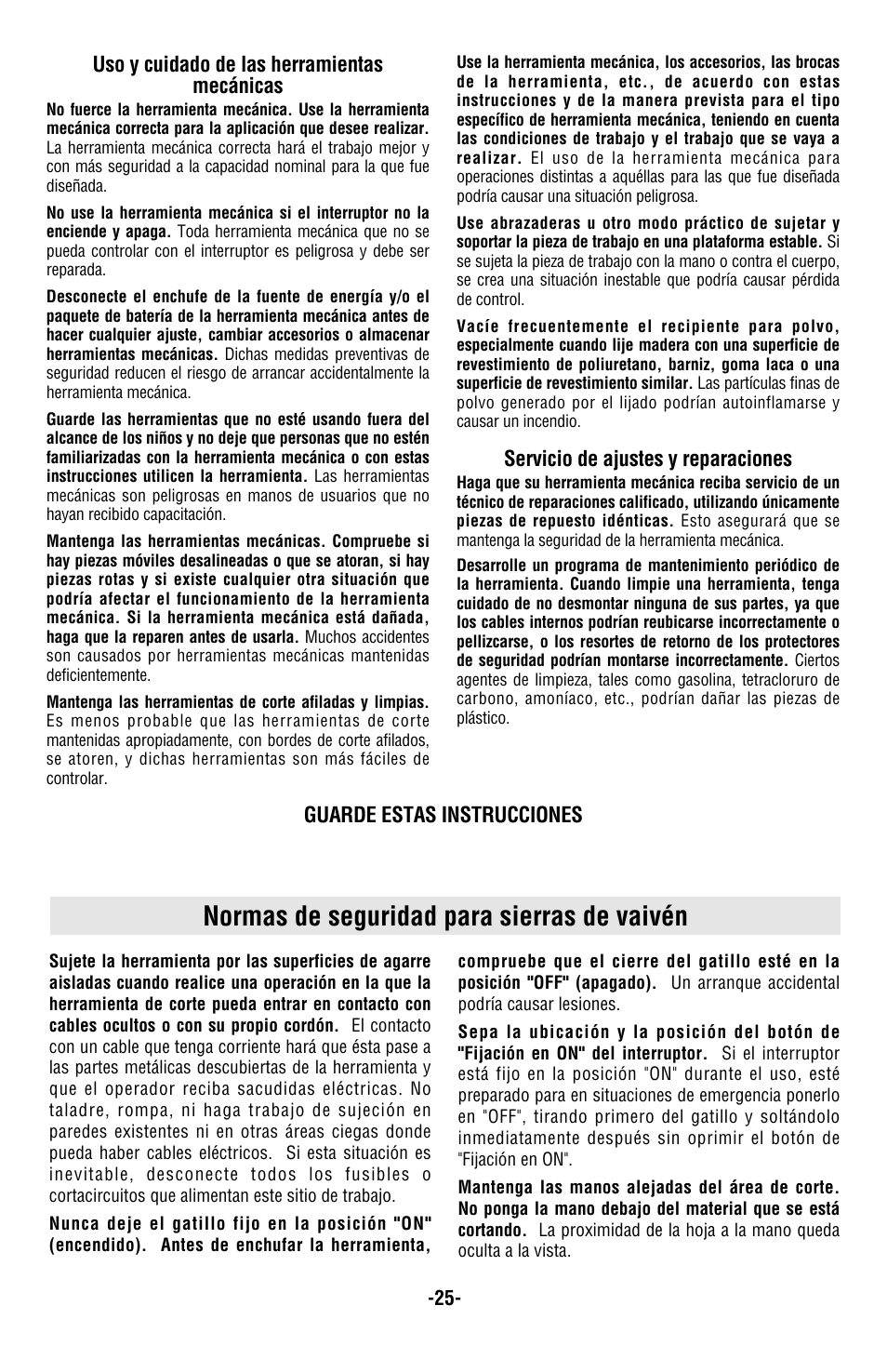 Normas de seguridad para sierras de vaivén | Bosch 1590EVS User Manual | Page 25 / 36