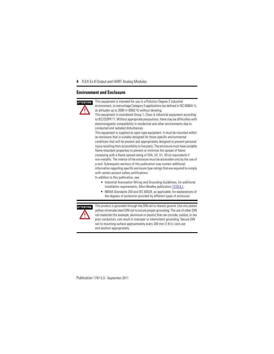 Environment and enclosure | Rockwell Automation 1797-OE8H FLEX Ex 8 Output Analog Modules User Manual | Page 4 / 52