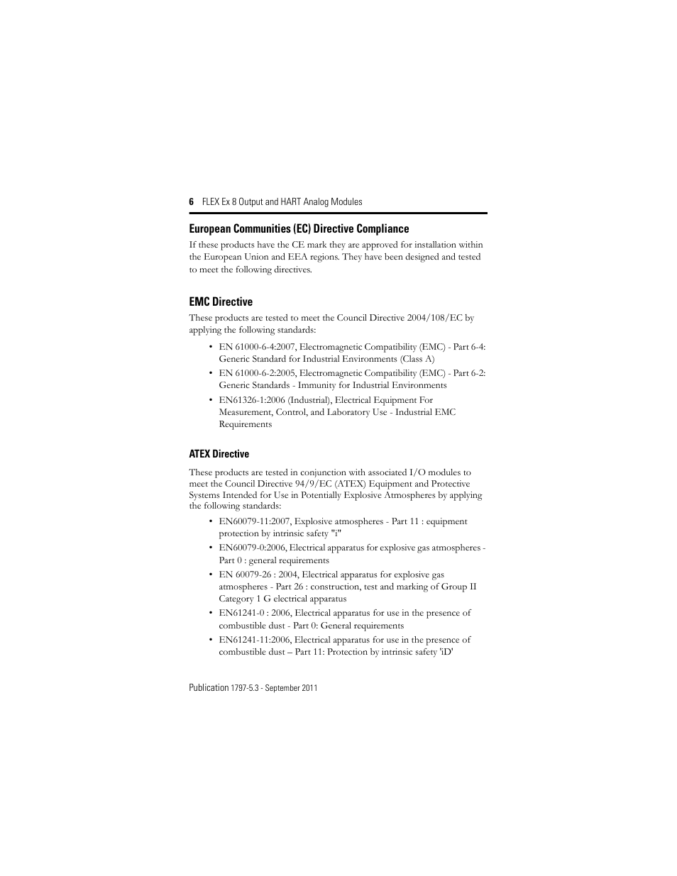 Emc directive, European communities (ec) directive compliance | Rockwell Automation 1797-OE8H FLEX Ex 8 Output Analog Modules User Manual | Page 6 / 52