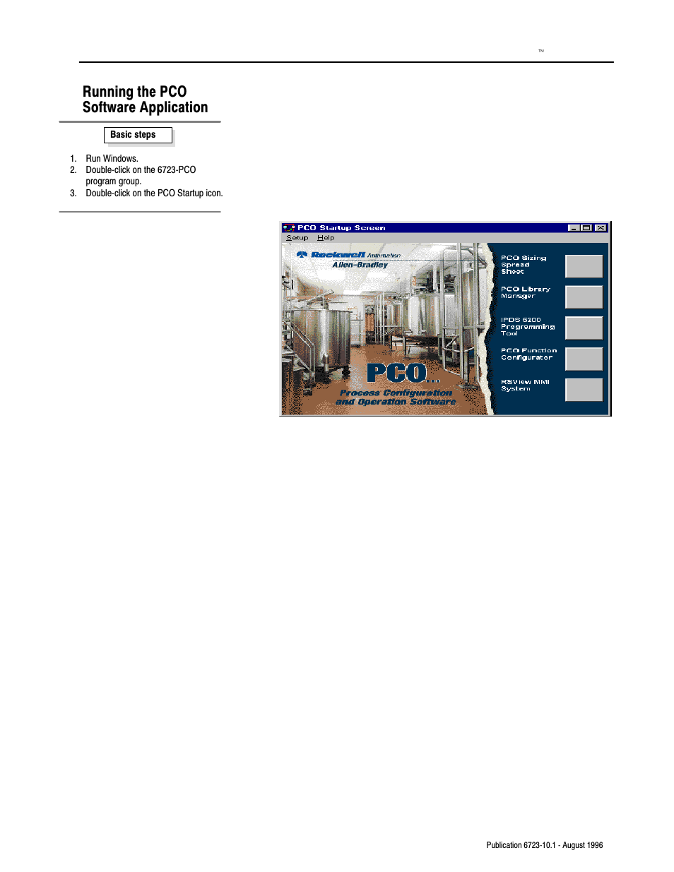 Running the pco software application | Rockwell Automation 6723-PCO DATA PROCESS CONFIG OPERATIO User Manual | Page 13 / 36