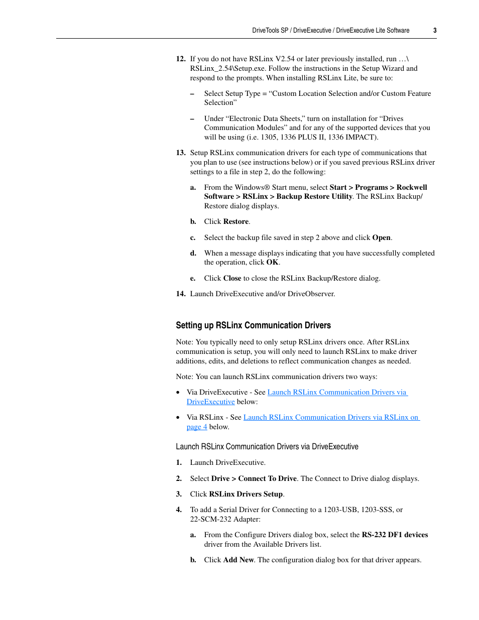 Setting up rslinx communication drivers | Rockwell Automation 9303 Drive Tools SP / Drive Executive Installation User Manual | Page 3 / 4