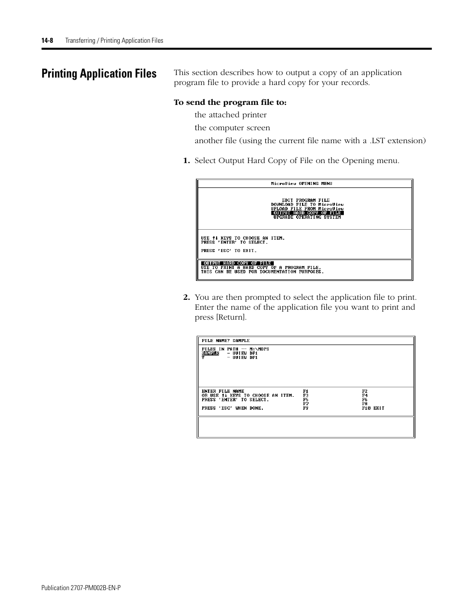 Printing application files, Printing application files -8 | Rockwell Automation 2707-NP2 MICROVIEW SOFTWARE PROGRAMMING MANUAL User Manual | Page 106 / 134