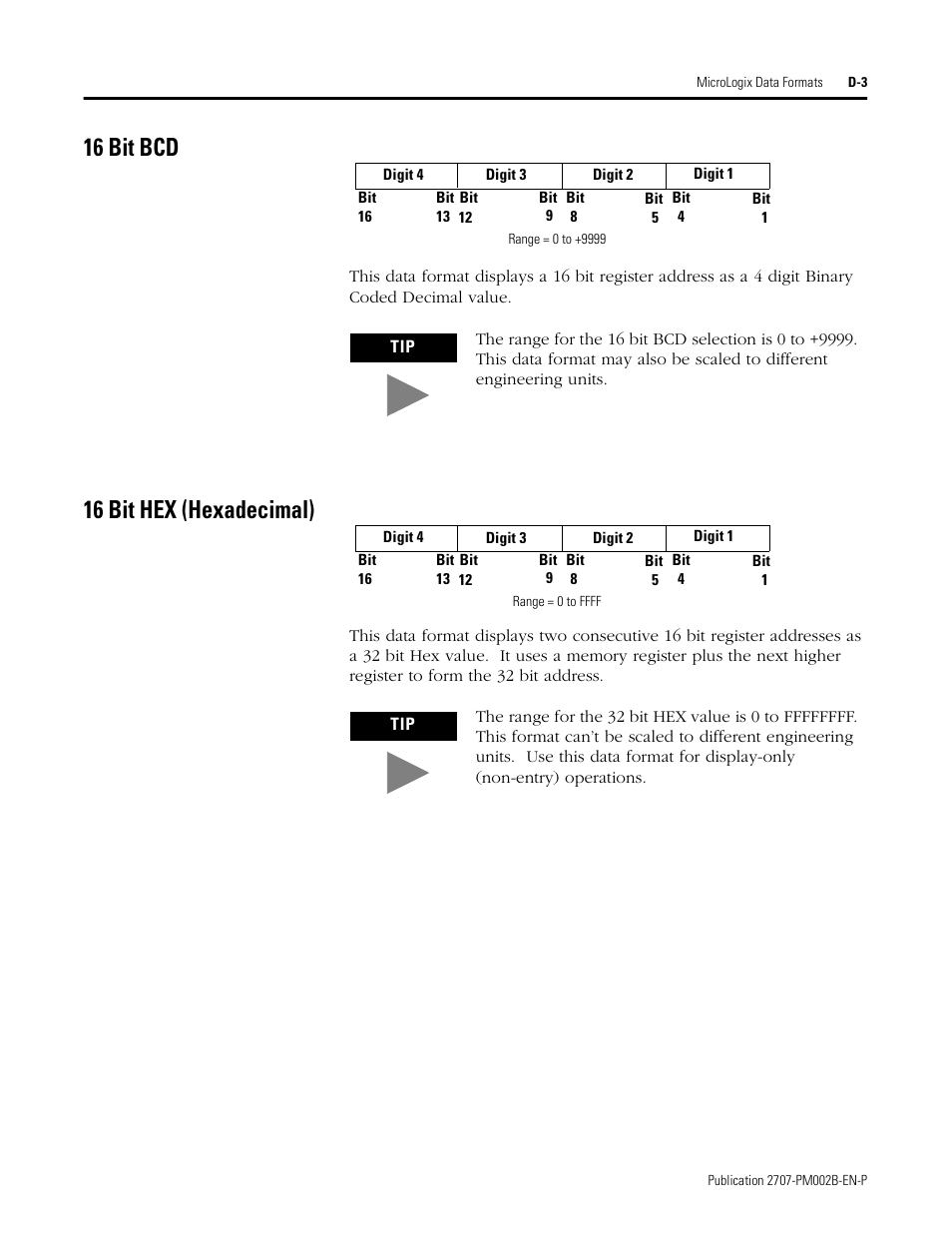 16 bit bcd, 16 bit hex (hexadecimal) | Rockwell Automation 2707-NP2 MICROVIEW SOFTWARE PROGRAMMING MANUAL User Manual | Page 127 / 134