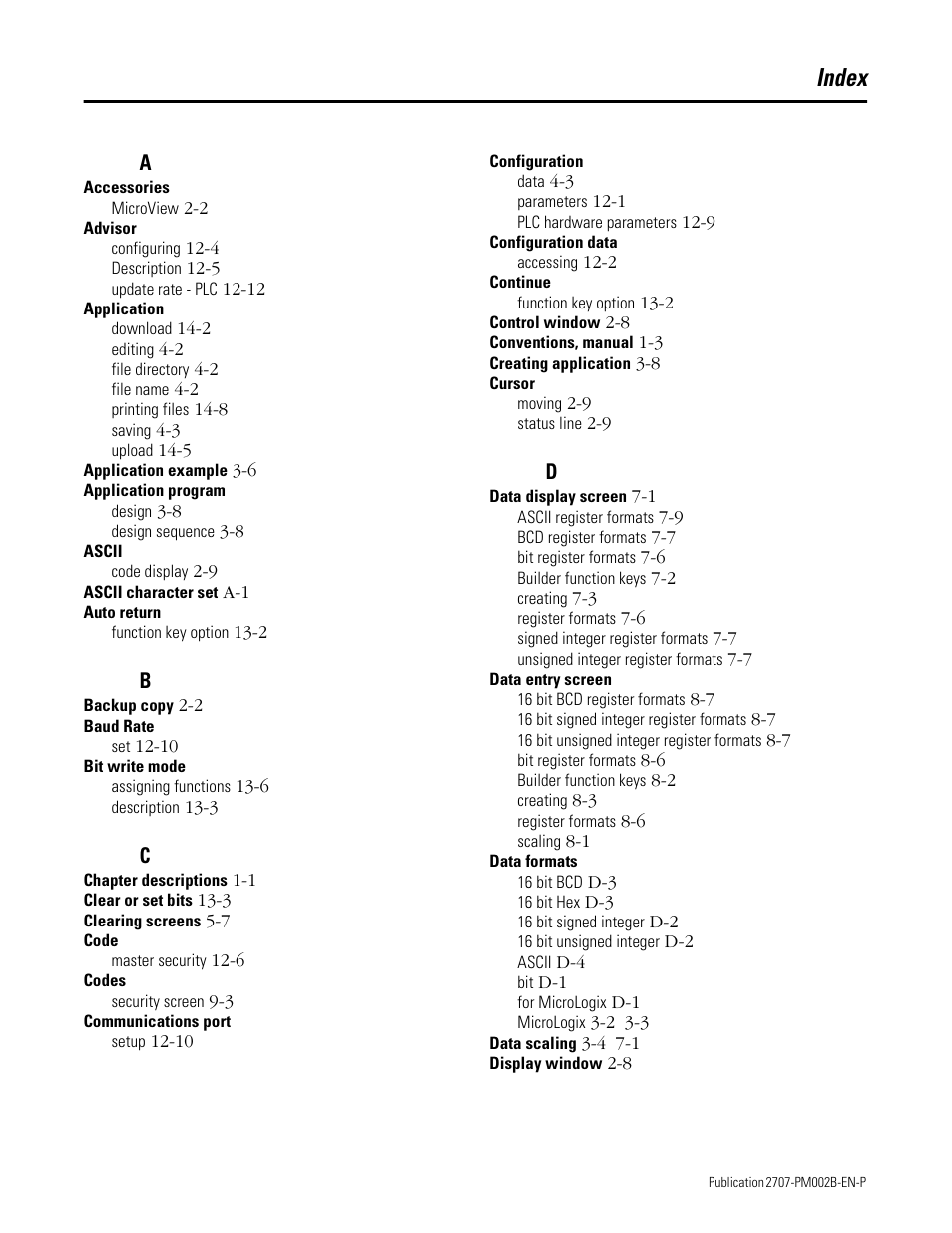 Index | Rockwell Automation 2707-NP2 MICROVIEW SOFTWARE PROGRAMMING MANUAL User Manual | Page 129 / 134