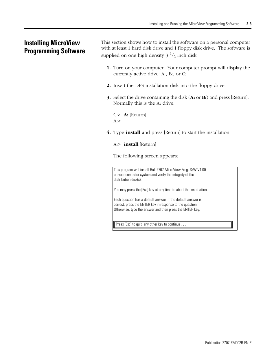 Installing microview programming software, Installing microview programming software -3 | Rockwell Automation 2707-NP2 MICROVIEW SOFTWARE PROGRAMMING MANUAL User Manual | Page 13 / 134