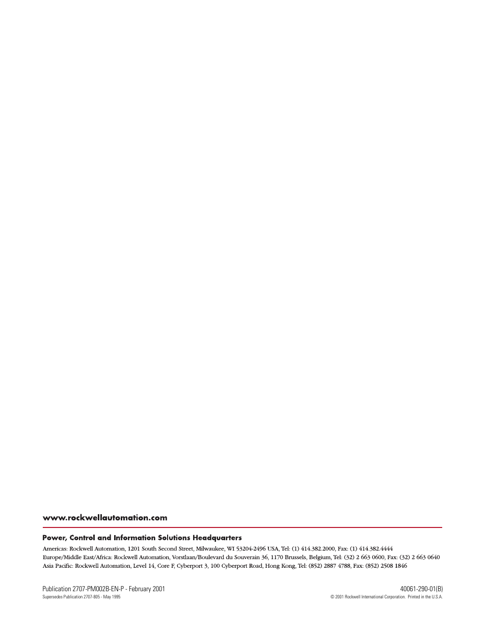 Back cover | Rockwell Automation 2707-NP2 MICROVIEW SOFTWARE PROGRAMMING MANUAL User Manual | Page 134 / 134