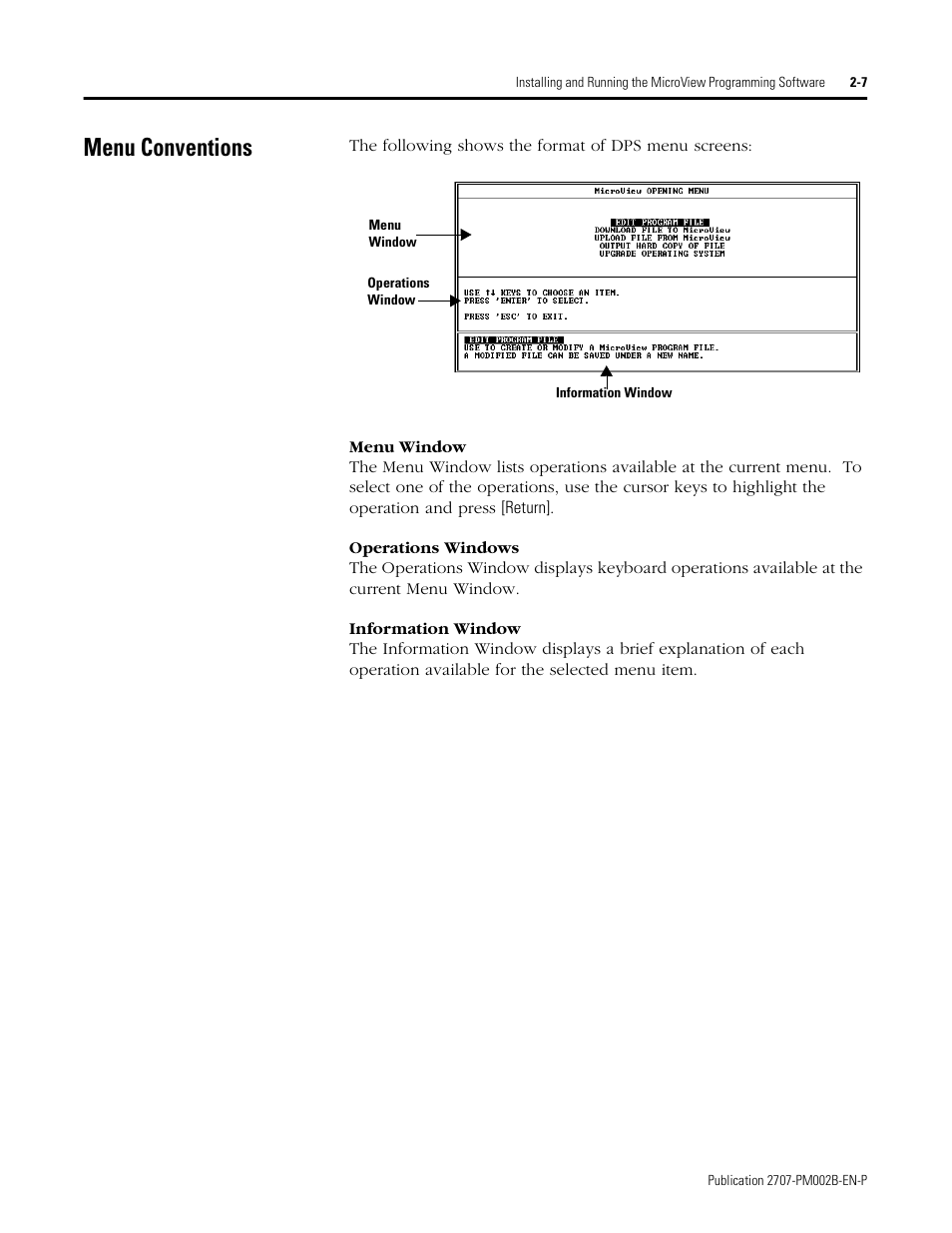 Menu conventions, Menu conventions -7 | Rockwell Automation 2707-NP2 MICROVIEW SOFTWARE PROGRAMMING MANUAL User Manual | Page 17 / 134