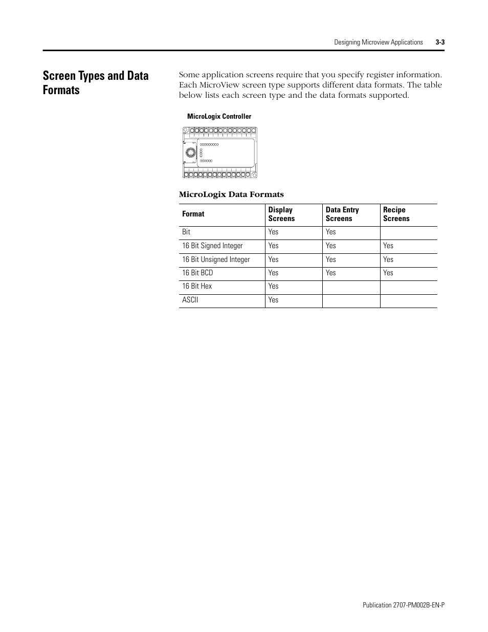 Screen types and data formats, Screen types and data formats -3 | Rockwell Automation 2707-NP2 MICROVIEW SOFTWARE PROGRAMMING MANUAL User Manual | Page 23 / 134