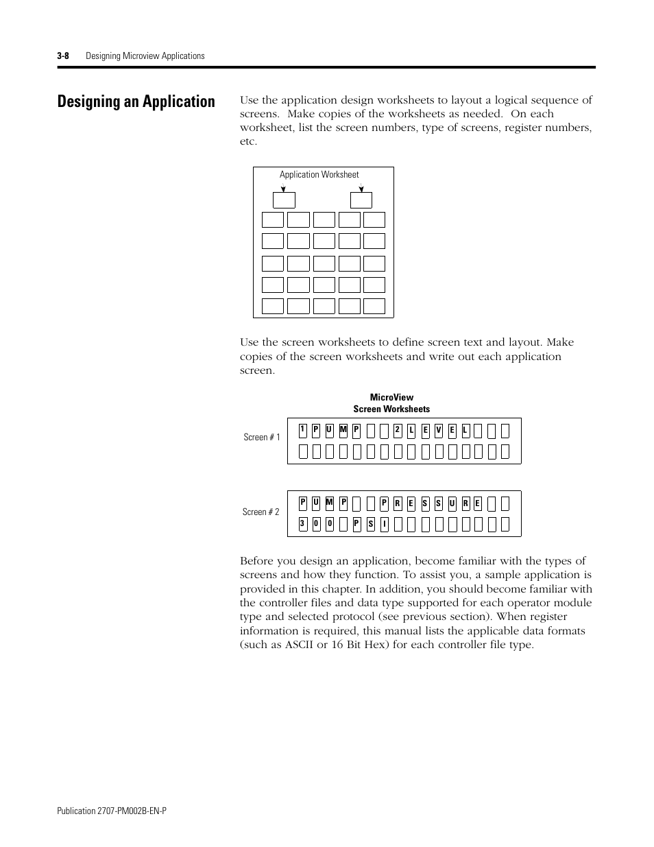 Designing an application, Designing an application -8 | Rockwell Automation 2707-NP2 MICROVIEW SOFTWARE PROGRAMMING MANUAL User Manual | Page 28 / 134