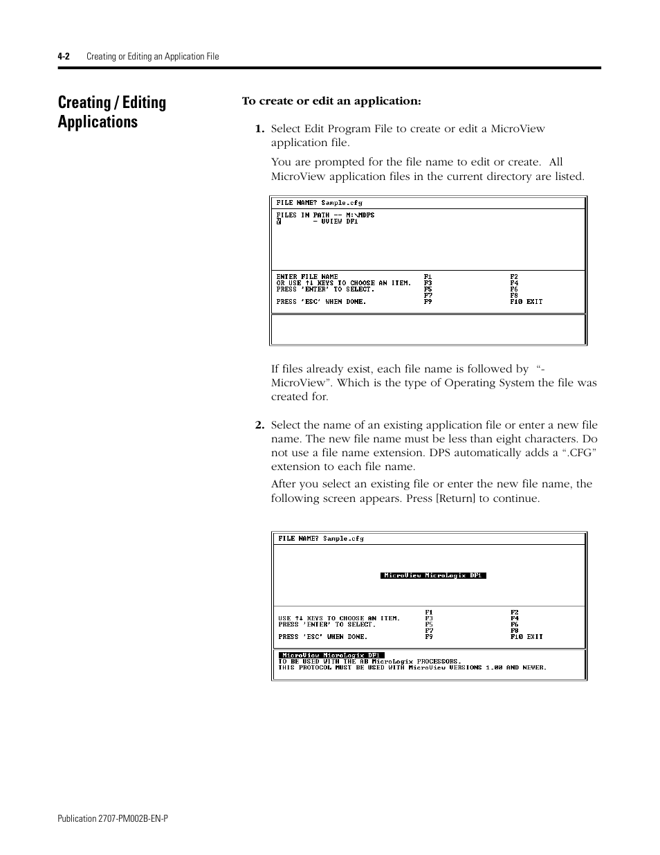 Creating / editing applications, Creating / editing applications -2 | Rockwell Automation 2707-NP2 MICROVIEW SOFTWARE PROGRAMMING MANUAL User Manual | Page 32 / 134
