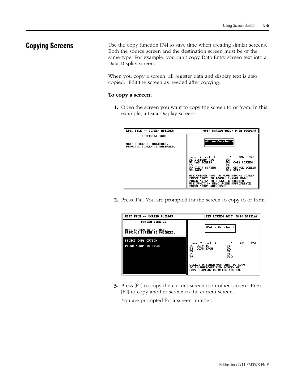 Copying screens, Copying screens -5 | Rockwell Automation 2707-NP2 MICROVIEW SOFTWARE PROGRAMMING MANUAL User Manual | Page 39 / 134