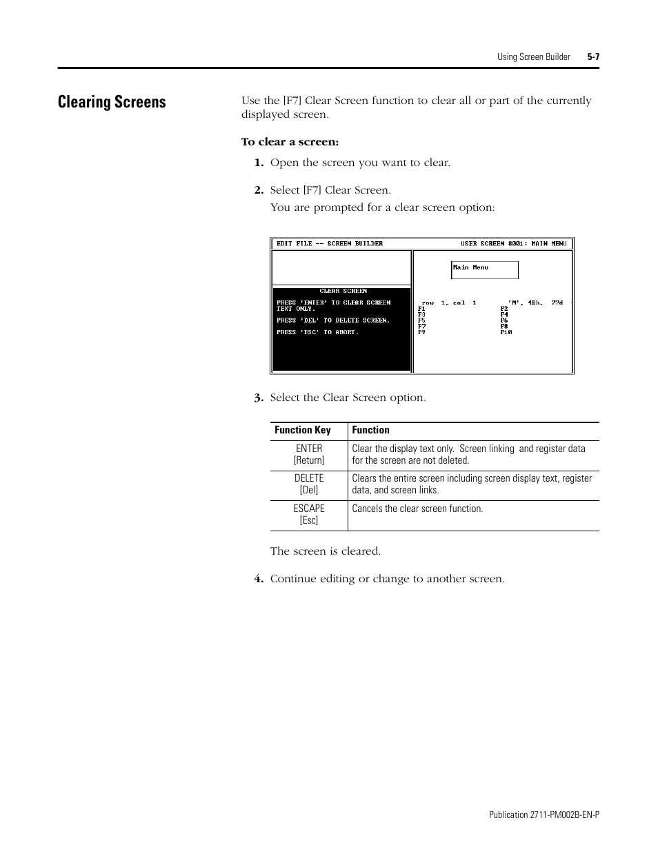 Clearing screens, Clearing screens -7 | Rockwell Automation 2707-NP2 MICROVIEW SOFTWARE PROGRAMMING MANUAL User Manual | Page 41 / 134