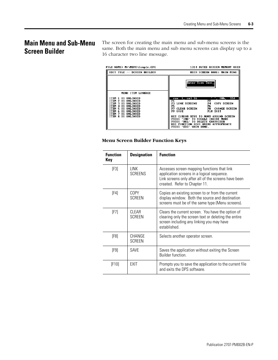 Main menu and sub-menu screen builder, Main menu and sub-menu screen builder -3 | Rockwell Automation 2707-NP2 MICROVIEW SOFTWARE PROGRAMMING MANUAL User Manual | Page 45 / 134