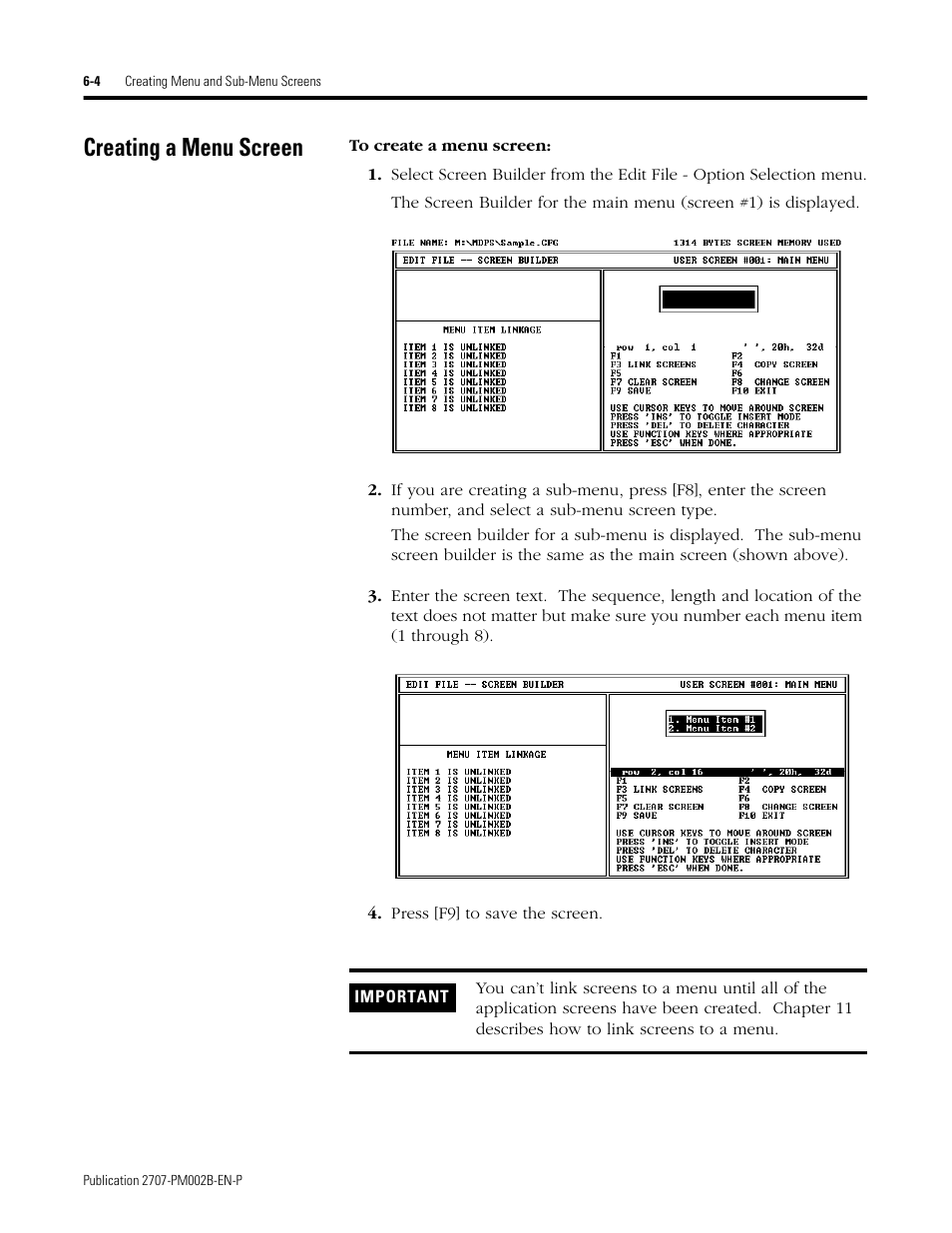 Creating a menu screen, Creating a menu screen -4 | Rockwell Automation 2707-NP2 MICROVIEW SOFTWARE PROGRAMMING MANUAL User Manual | Page 46 / 134