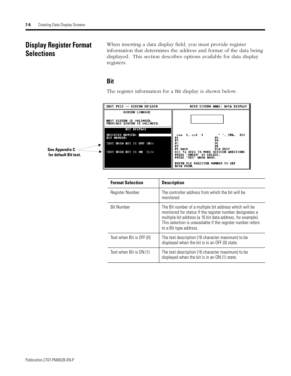 Display register format selections, Display register format selections -6 | Rockwell Automation 2707-NP2 MICROVIEW SOFTWARE PROGRAMMING MANUAL User Manual | Page 52 / 134