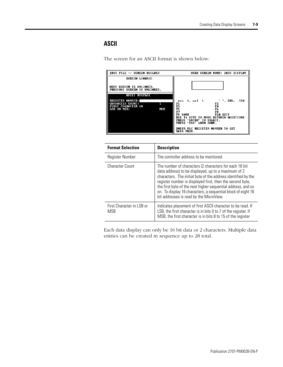 Ascii | Rockwell Automation 2707-NP2 MICROVIEW SOFTWARE PROGRAMMING MANUAL User Manual | Page 55 / 134