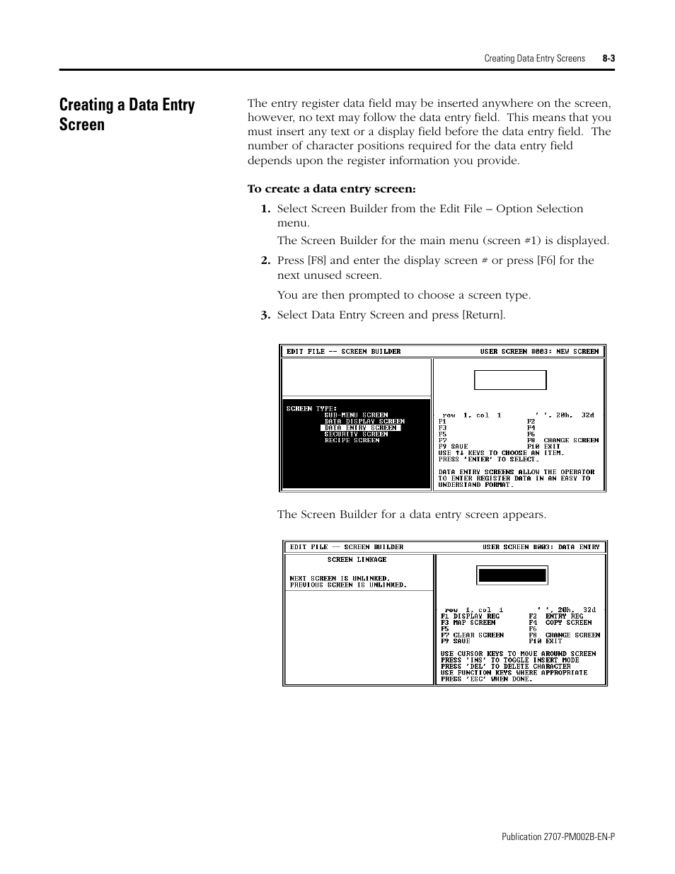 Creating a data entry screen, Creating a data entry screen -3 | Rockwell Automation 2707-NP2 MICROVIEW SOFTWARE PROGRAMMING MANUAL User Manual | Page 59 / 134