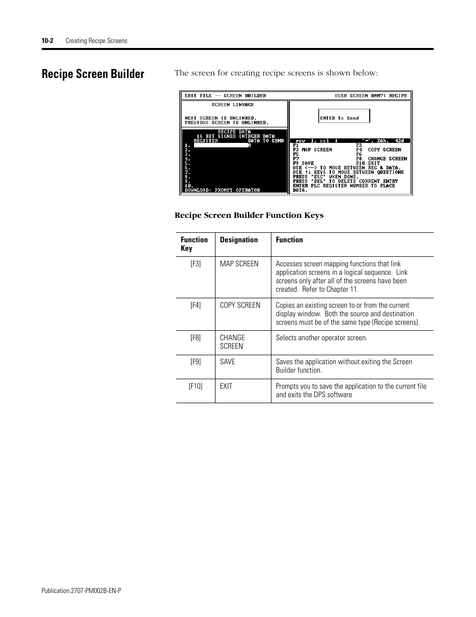 Recipe screen builder, Recipe screen builder -2 | Rockwell Automation 2707-NP2 MICROVIEW SOFTWARE PROGRAMMING MANUAL User Manual | Page 70 / 134