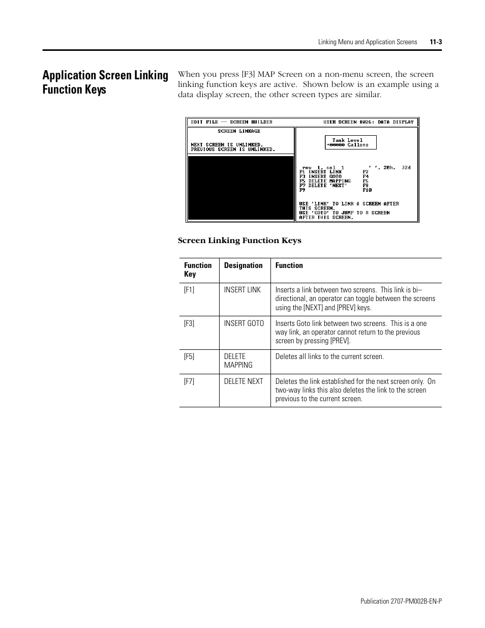 Application screen linking function keys, Application screen linking function keys -3 | Rockwell Automation 2707-NP2 MICROVIEW SOFTWARE PROGRAMMING MANUAL User Manual | Page 75 / 134