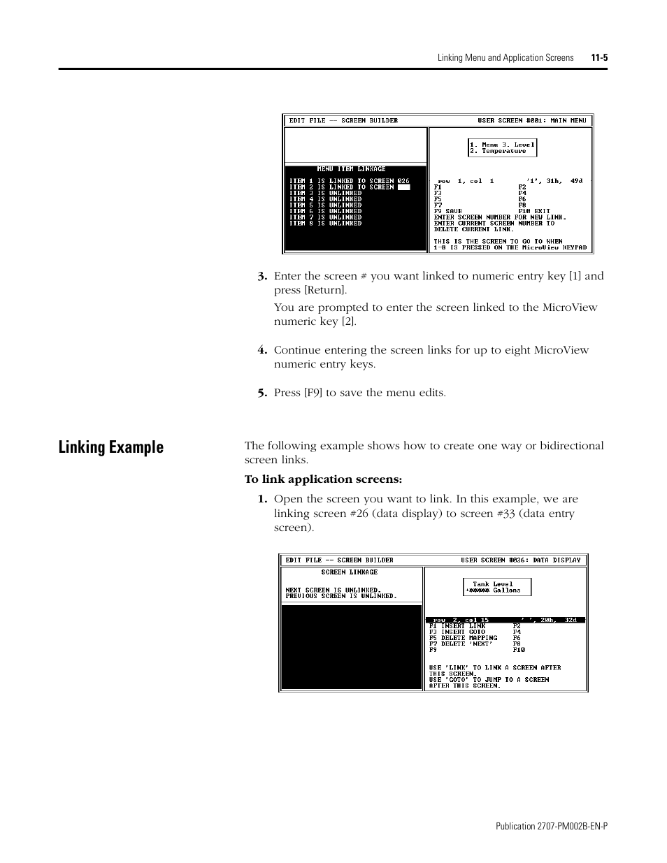 Linking example, Linking example -5 | Rockwell Automation 2707-NP2 MICROVIEW SOFTWARE PROGRAMMING MANUAL User Manual | Page 77 / 134