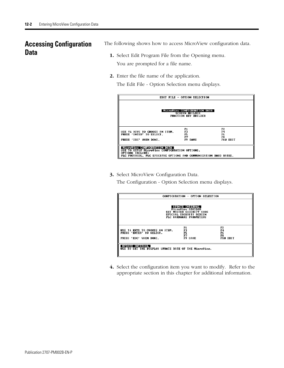 Accessing configuration data, Accessing configuration data -2 | Rockwell Automation 2707-NP2 MICROVIEW SOFTWARE PROGRAMMING MANUAL User Manual | Page 80 / 134