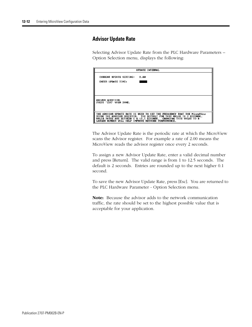 Advisor update rate | Rockwell Automation 2707-NP2 MICROVIEW SOFTWARE PROGRAMMING MANUAL User Manual | Page 90 / 134