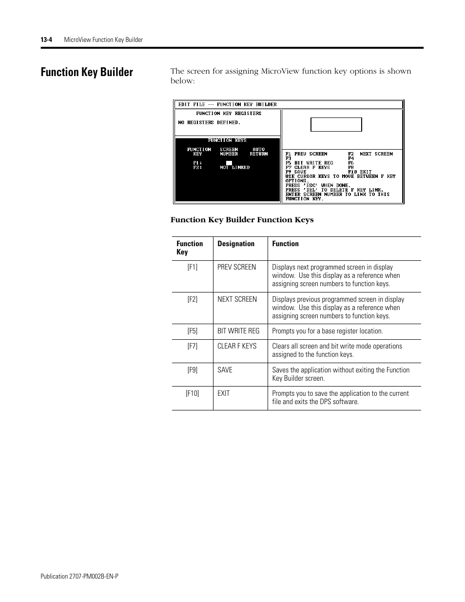 Function key builder, Function key builder -4 | Rockwell Automation 2707-NP2 MICROVIEW SOFTWARE PROGRAMMING MANUAL User Manual | Page 94 / 134
