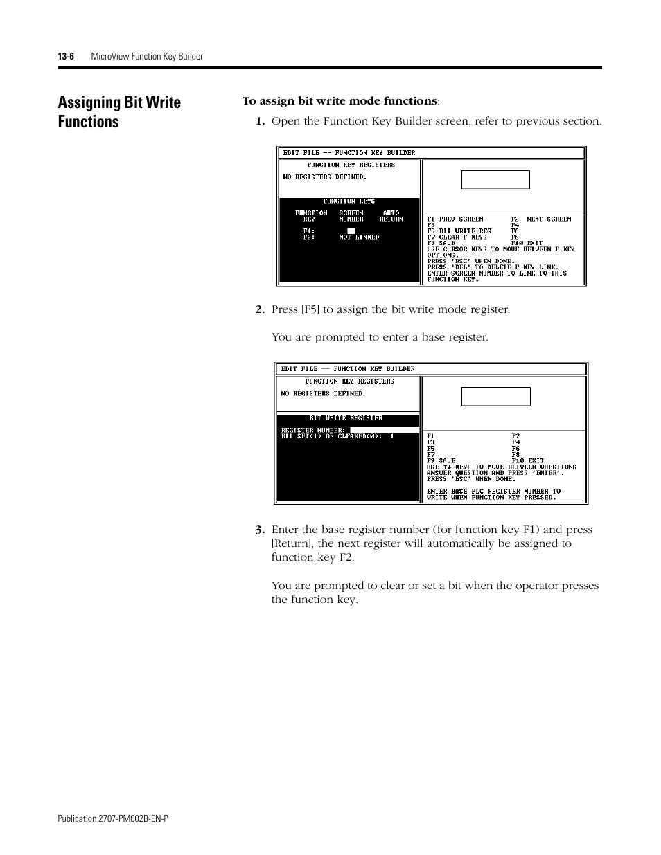 Assigning bit write functions, Assigning bit write functions -6 | Rockwell Automation 2707-NP2 MICROVIEW SOFTWARE PROGRAMMING MANUAL User Manual | Page 96 / 134