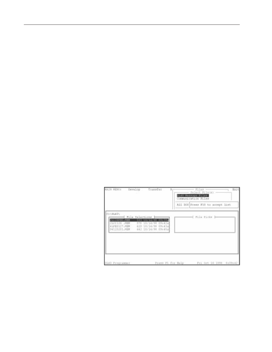 File selections/file picks window | Rockwell Automation 2706-LSW DL40 PLUS OFFLINE PROG.SFTWR.USER MANUAL User Manual | Page 117 / 149