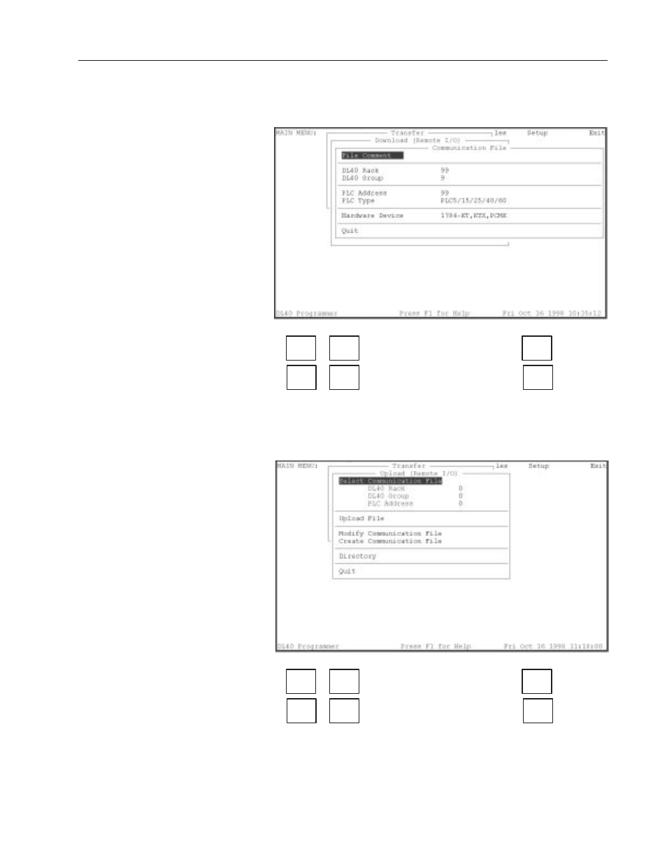 Download to dl40 (remote i/o) submenu, Upload from dl40 (remote i/o submenu) | Rockwell Automation 2706-LSW DL40 PLUS OFFLINE PROG.SFTWR.USER MANUAL User Manual | Page 137 / 149