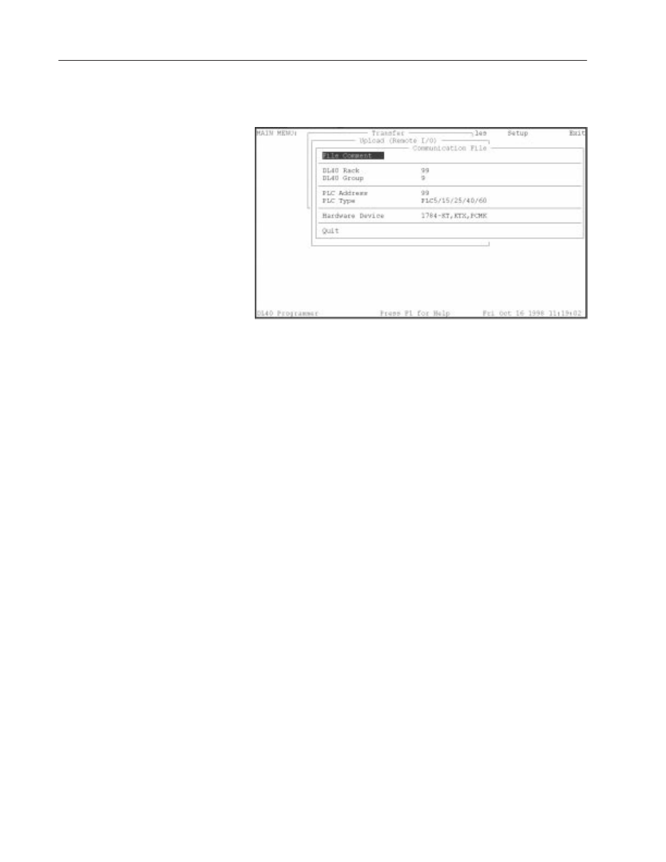 Creating a new communications file | Rockwell Automation 2706-LSW DL40 PLUS OFFLINE PROG.SFTWR.USER MANUAL User Manual | Page 138 / 149