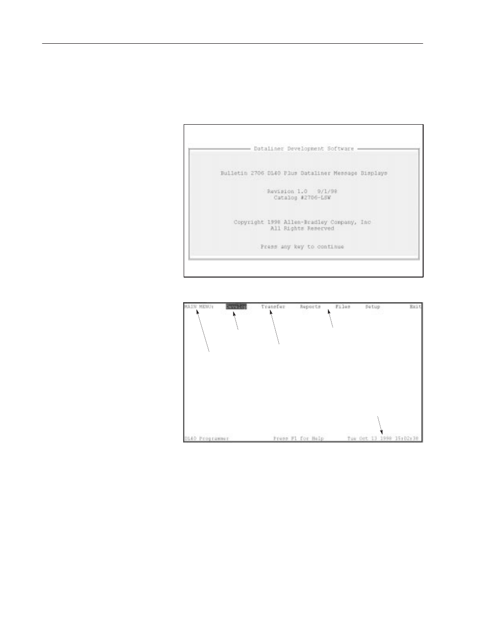 Title screen and main menu bar, Title screen & main menu bar | Rockwell Automation 2706-LSW DL40 PLUS OFFLINE PROG.SFTWR.USER MANUAL User Manual | Page 37 / 149