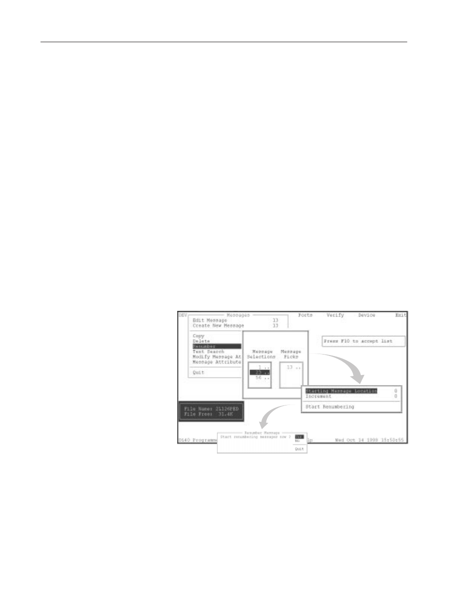 Renumber messages screen | Rockwell Automation 2706-LSW DL40 PLUS OFFLINE PROG.SFTWR.USER MANUAL User Manual | Page 62 / 149