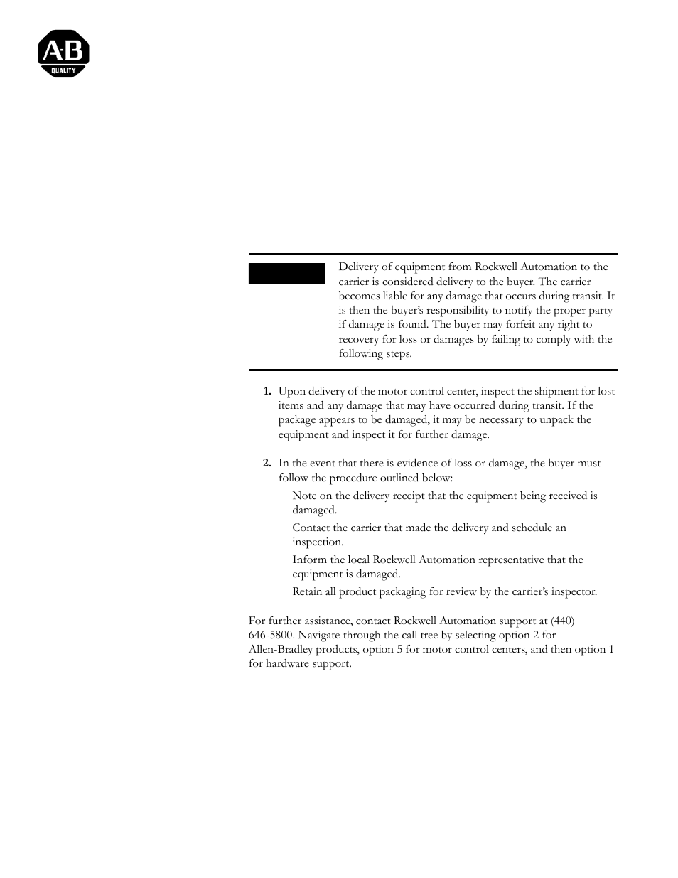 Rockwell Automation 2100 Receiving, Handling, and Storing MCCs User Manual | 12 pages