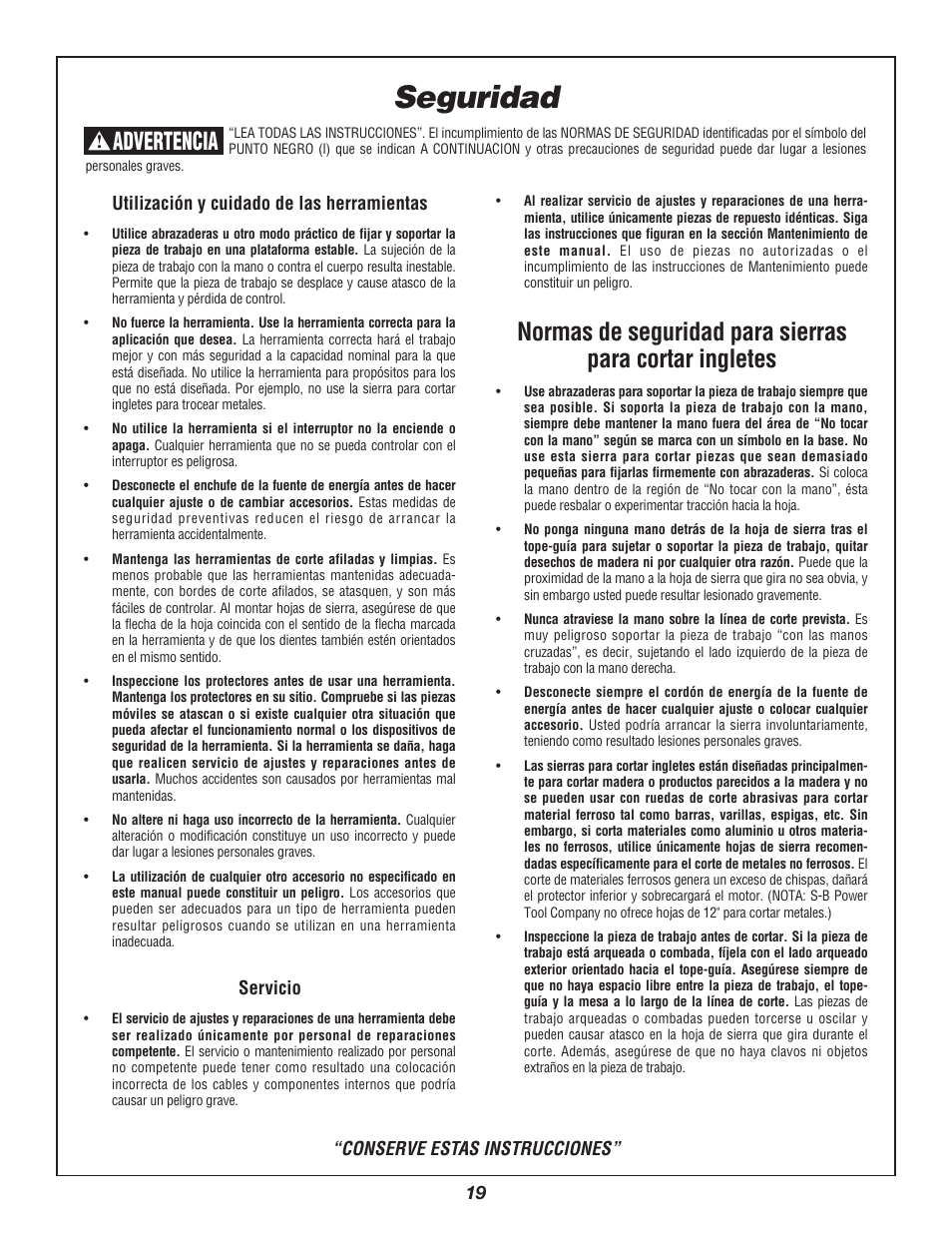 Seguridad, Advertencia | Bosch 3912 User Manual | Page 19 / 84