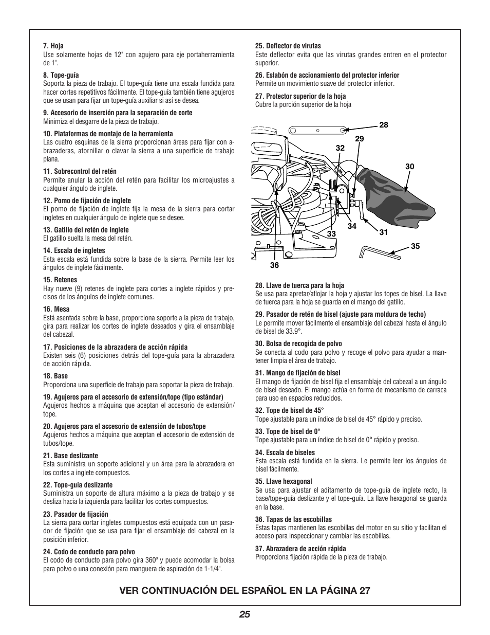 Ver continuación del español en la página 27 | Bosch 3912 User Manual | Page 25 / 84