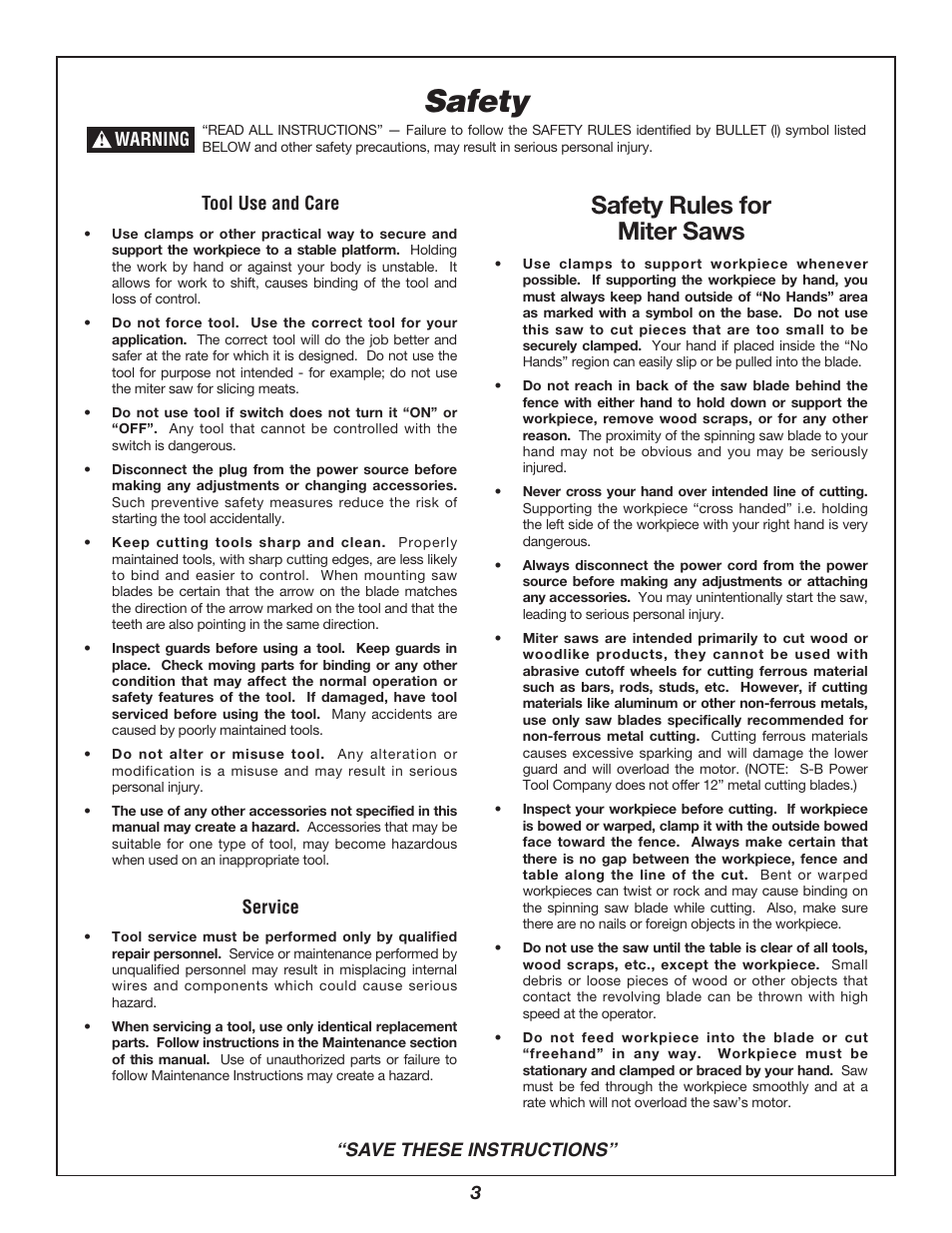 Safety, Safety rules for miter saws | Bosch 3912 User Manual | Page 3 / 84